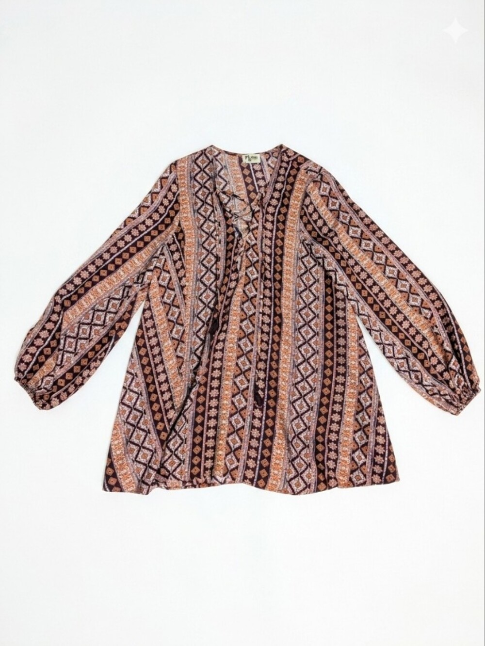 Show Me Your Mumu Tunic Dress L Boho Geometric Lace Up Tassel Long Sleeve Fall